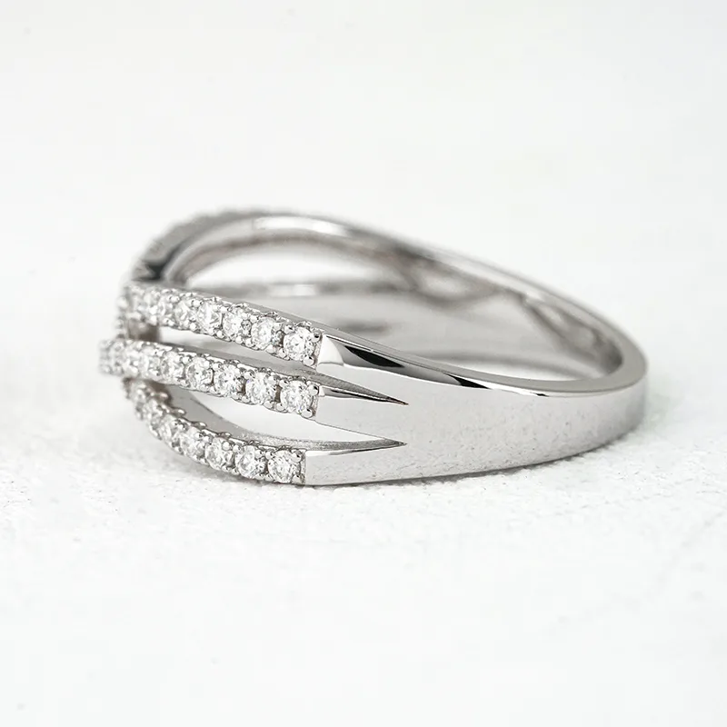 R3-0689 Star S925 Silver 18K White Gold Round Moissanite Wedding Band Ring 0.46ct