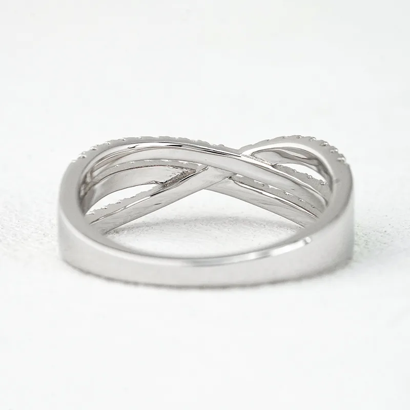 R3-0689 Star S925 Silver 18K White Gold Round Moissanite Wedding Band Ring 0.46ct