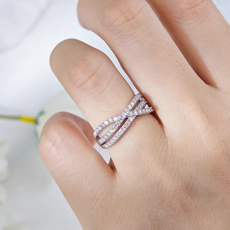 R3-0689 Star S925 Silver 18K White Gold Round Moissanite Wedding Band Ring 0.46ct