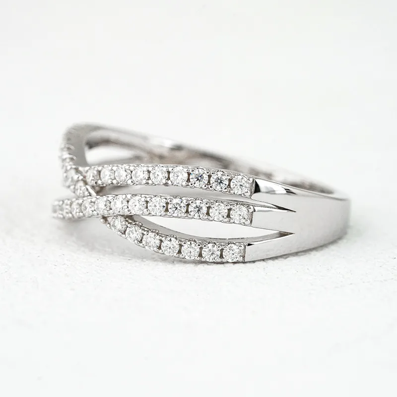 R3-0689 Star S925 Silver 18K White Gold Round Moissanite Wedding Band Ring 0.46ct