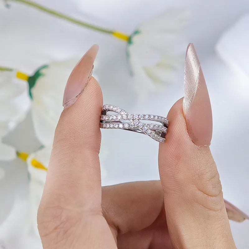 R3-0689 Star S925 Silver 18K White Gold Round Moissanite Wedding Band Ring 0.46ct