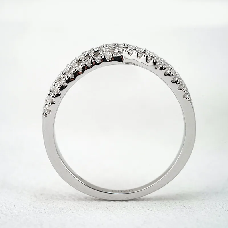 R3-0689 Star S925 Silver 18K White Gold Round Moissanite Wedding Band Ring 0.46ct