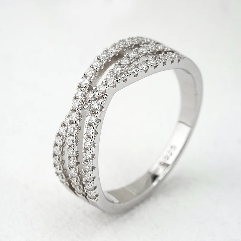 R3-0689 Star S925 Silver 18K White Gold Round Moissanite Wedding Band Ring 0.46ct