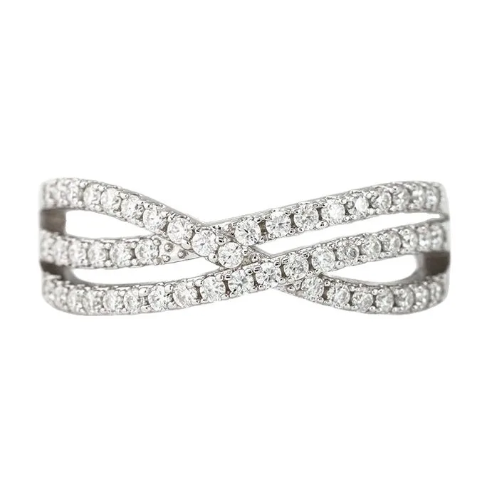 R3-0689 Star S925 Silver 18K White Gold Round Moissanite Wedding Band Ring 0.46ct