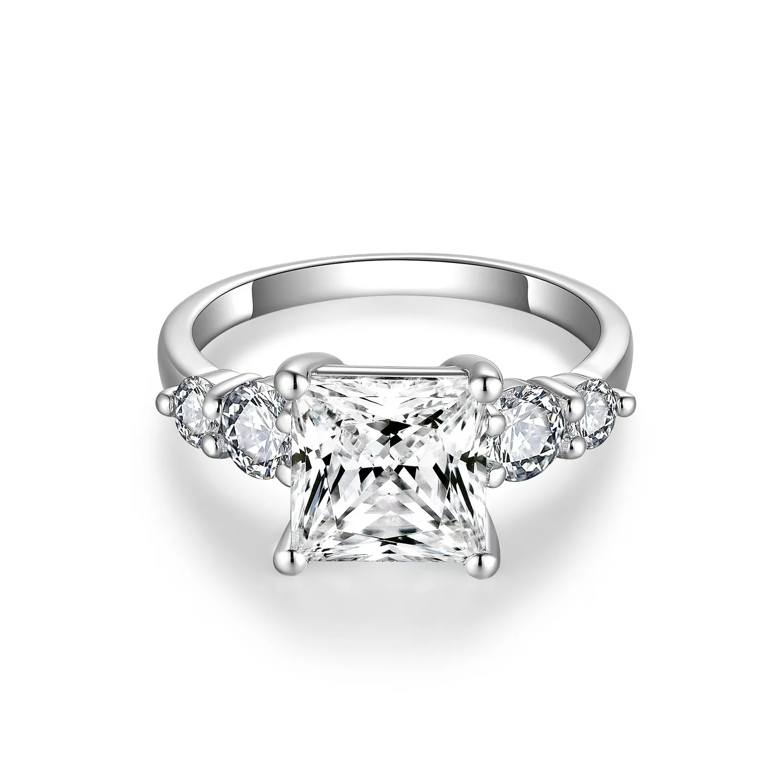 R3-0602 S925 Silver 18K White Gold Princess Moissanite Confession Ring Women's Ring Center Stone 8*8mm/3ct
