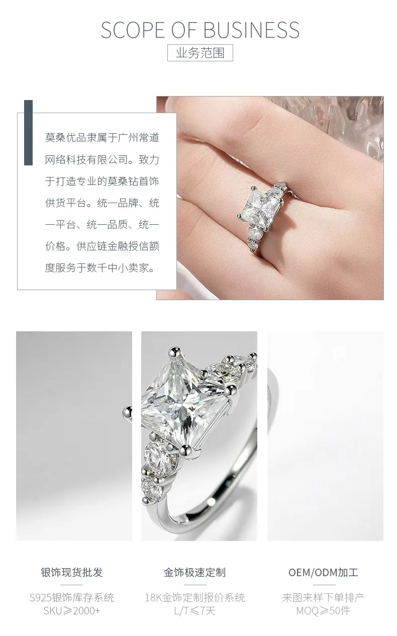 R3-0602 S925 Silver 18K White Gold Princess Moissanite Confession Ring Women