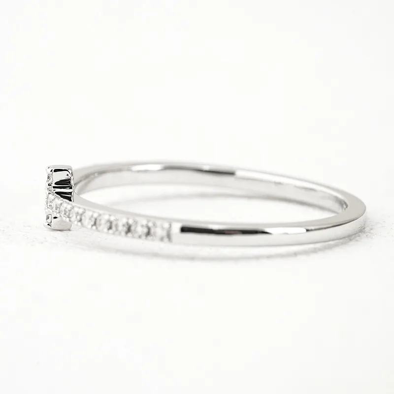 R3-0675 Cross S925 Silver 18K White Gold Round Moissanite Confession Ring Band Ring 0.17ct