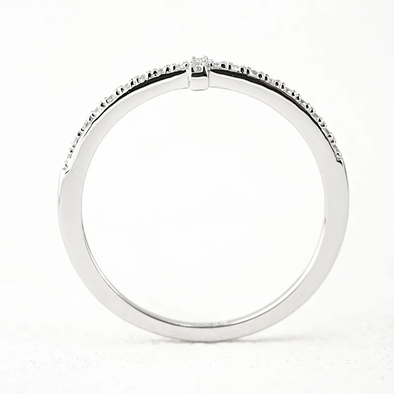R3-0675 Cross S925 Silver 18K White Gold Round Moissanite Confession Ring Band Ring 0.17ct