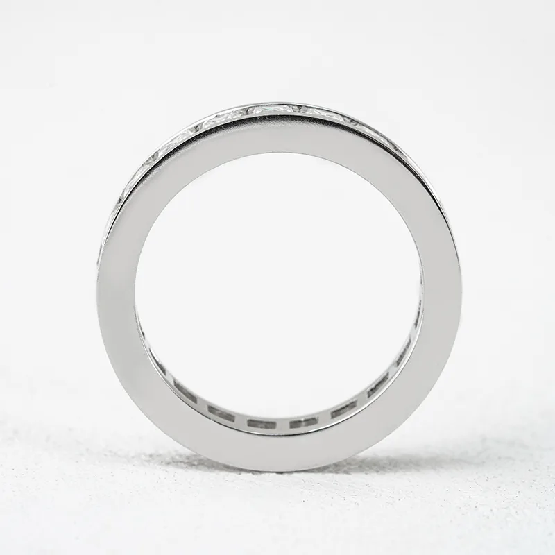 R3-0641 S925 Silver 18K White Gold Princess Moissanite Full Pavé Wedding Band Ring 6.6ct