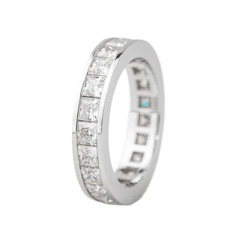 R3-0641 S925 Silver 18K White Gold Princess Moissanite Full Pavé Wedding Band Ring 6.6ct