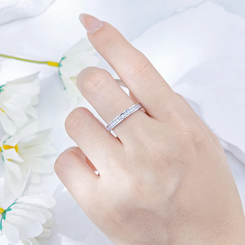 R3-0642 Star S925 Silver 18K White Gold Rectangle Moissanite Full Pavé Engagement Ring Band Ring 2.2ct
