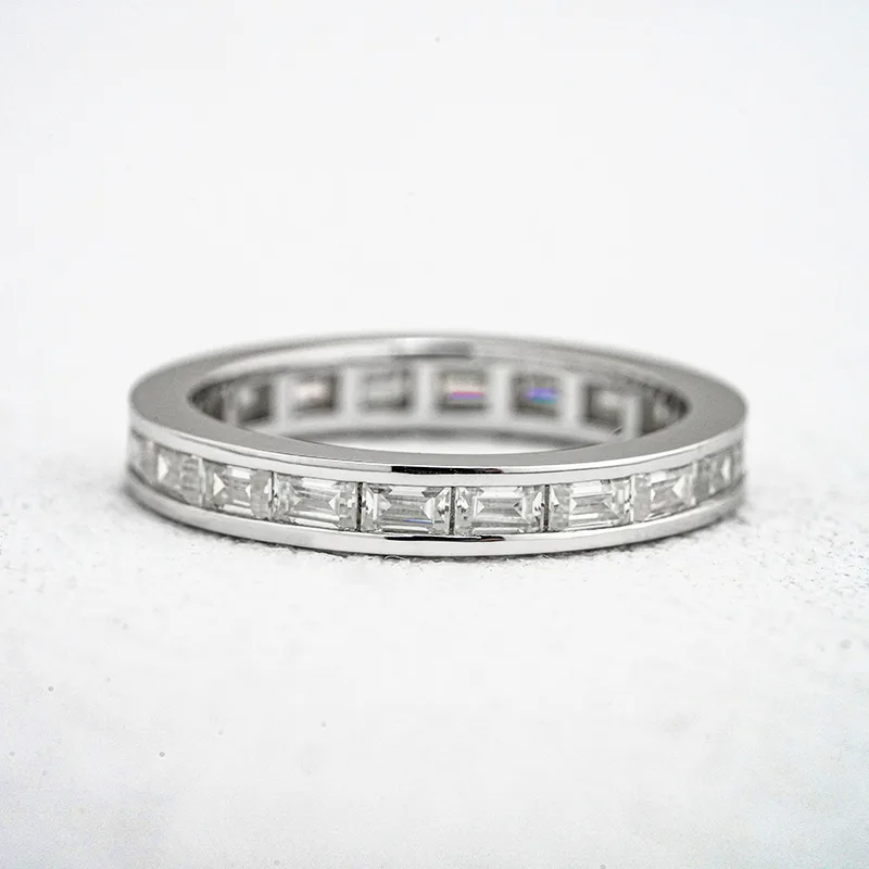 R3-0642 Star S925 Silver 18K White Gold Rectangle Moissanite Full Pavé Engagement Ring Band Ring 2.2ct