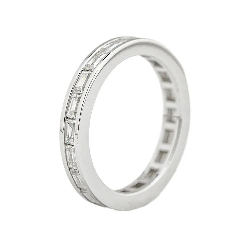 R3-0642 Star S925 Silver 18K White Gold Rectangle Moissanite Full Pavé Engagement Ring Band Ring 2.2ct