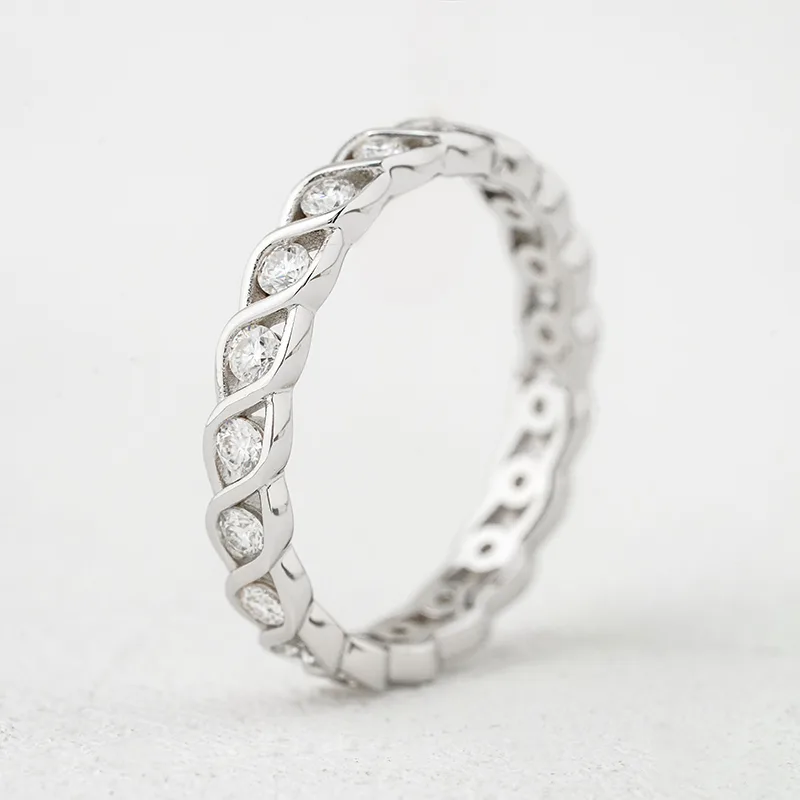R3-0673 S925 Silver 18K White Gold Round Moissanite Anniversary Ring Band Ring 0.4ct