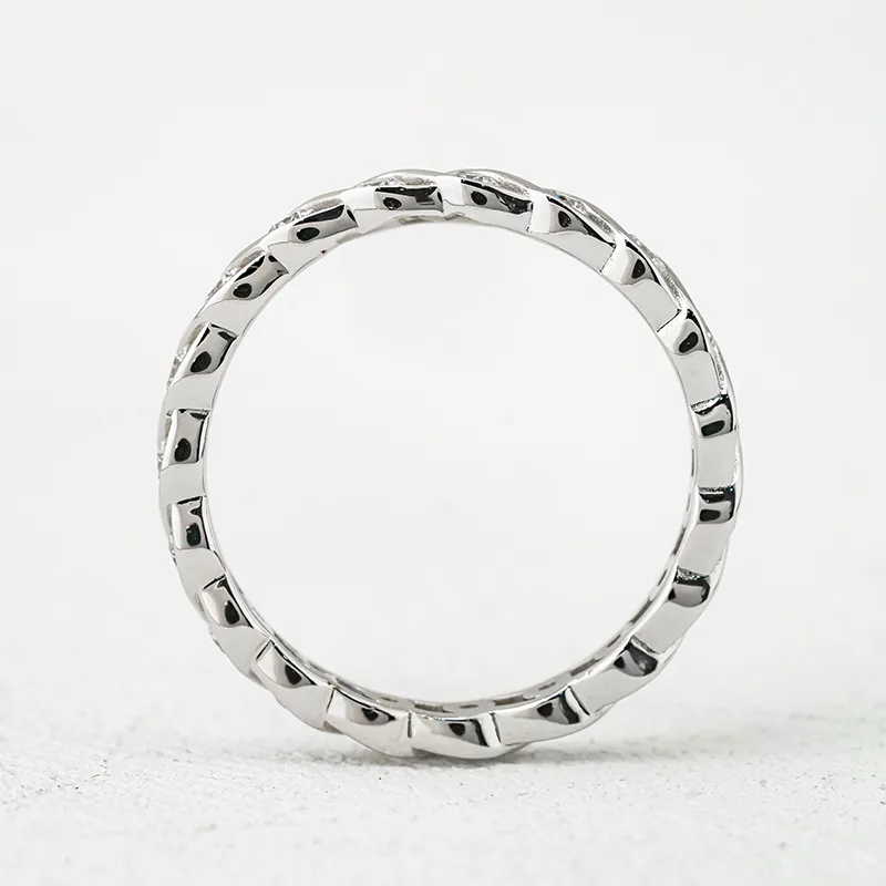 R3-0673 S925 Silver 18K White Gold Round Moissanite Anniversary Ring Band Ring 0.4ct