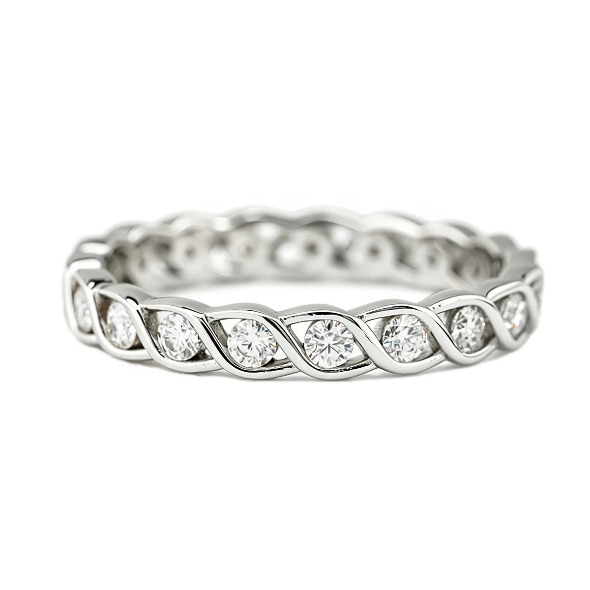 R3-0673 S925 Silver 18K White Gold Round Moissanite Anniversary Ring Band Ring 0.4ct