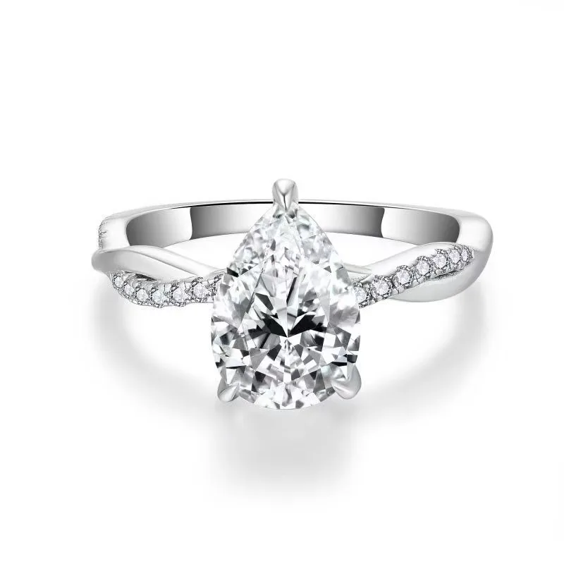 R3-0359 Vine S925 Silver 18K Gold Pear Moissanite Wedding Band Women's Ring Center Stone 10*7mm/2.0ct