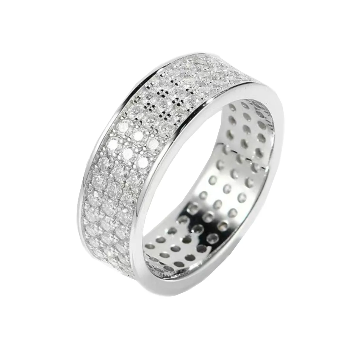 R3-0645 Starlight S925 Silver 18K White Gold Round Moissanite Full Pavé Proposal Ring Band Ring 1.67ct