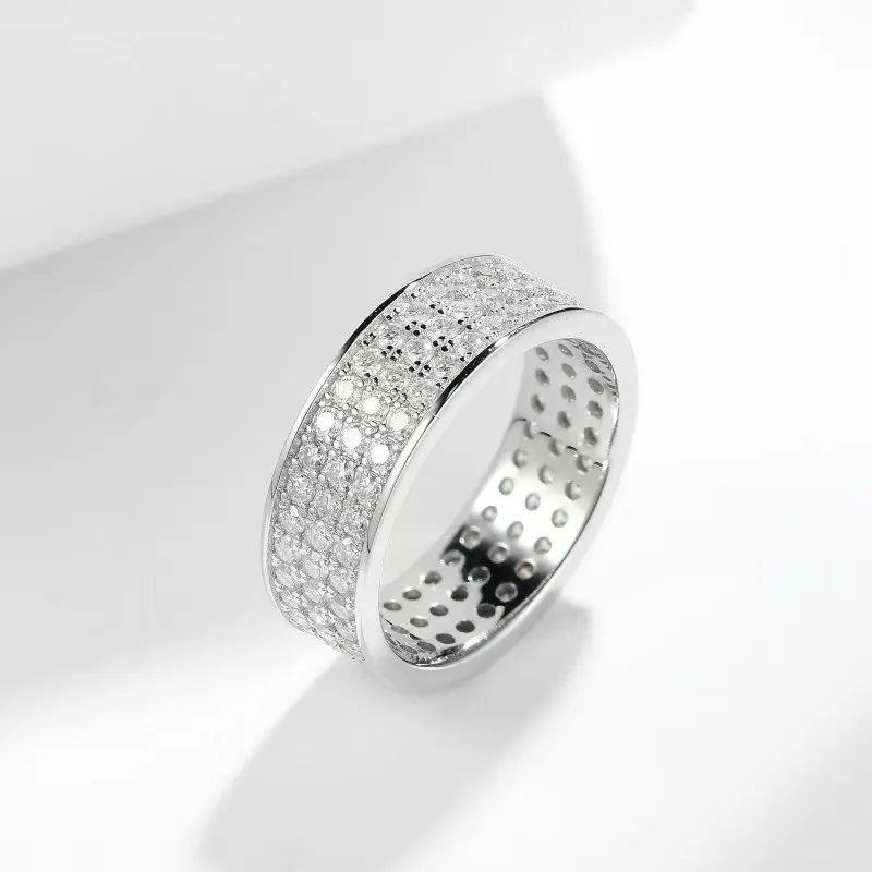 R3-0645 Starlight S925 Silver 18K White Gold Round Moissanite Full Pavé Proposal Ring Band Ring 1.67ct