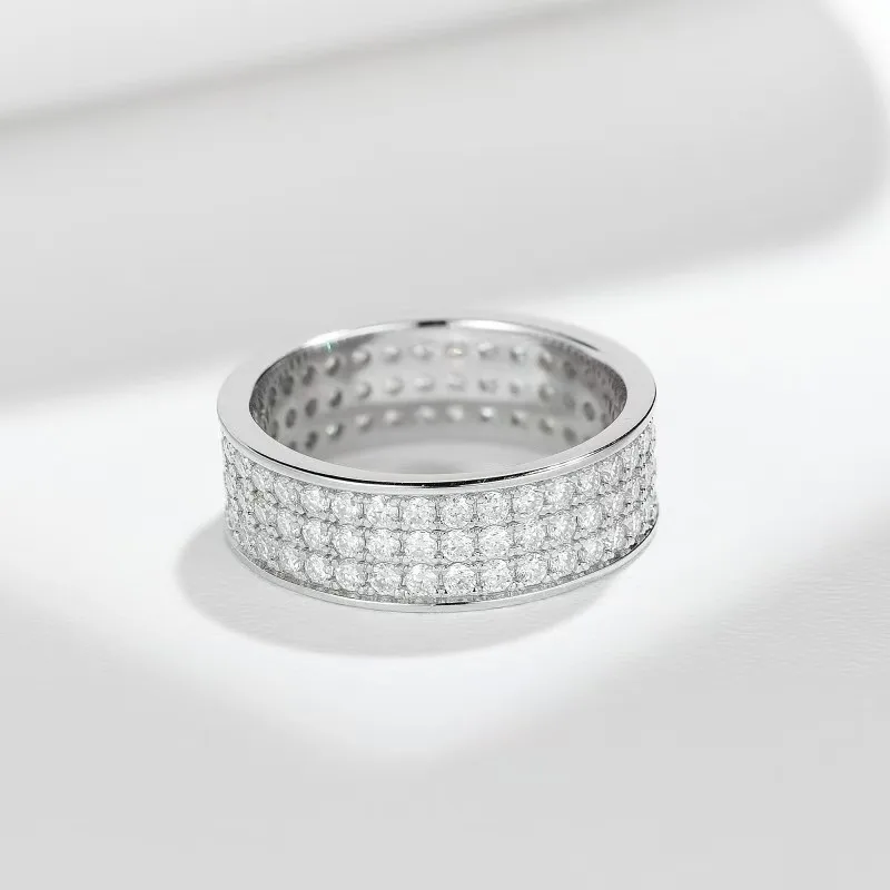 R3-0645 Starlight S925 Silver 18K White Gold Round Moissanite Full Pavé Proposal Ring Band Ring 1.67ct
