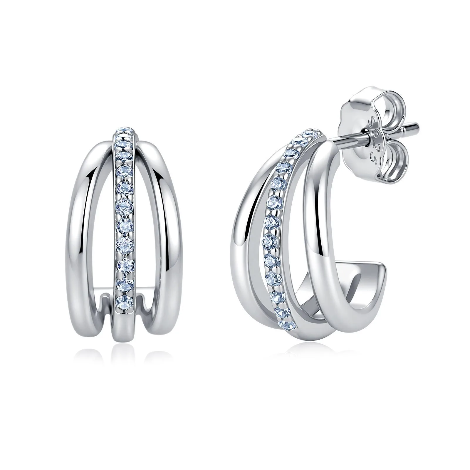 ME2808 S925 Silver 18K Gold Round Moissanite Ring C Stud Earrings 0.13ct