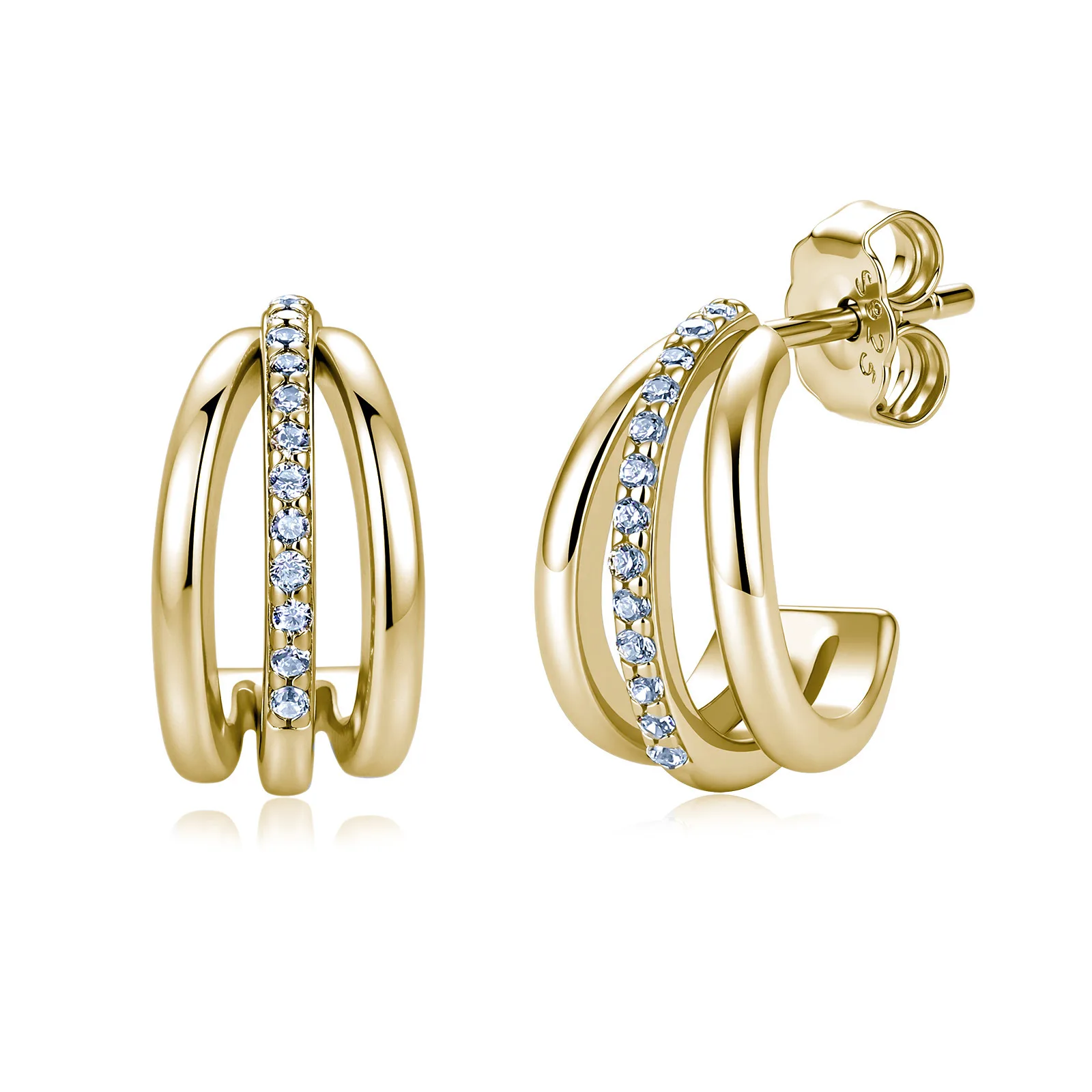 ME2808 S925 Silver 18K Gold Round Moissanite Ring C Stud Earrings 0.13ct