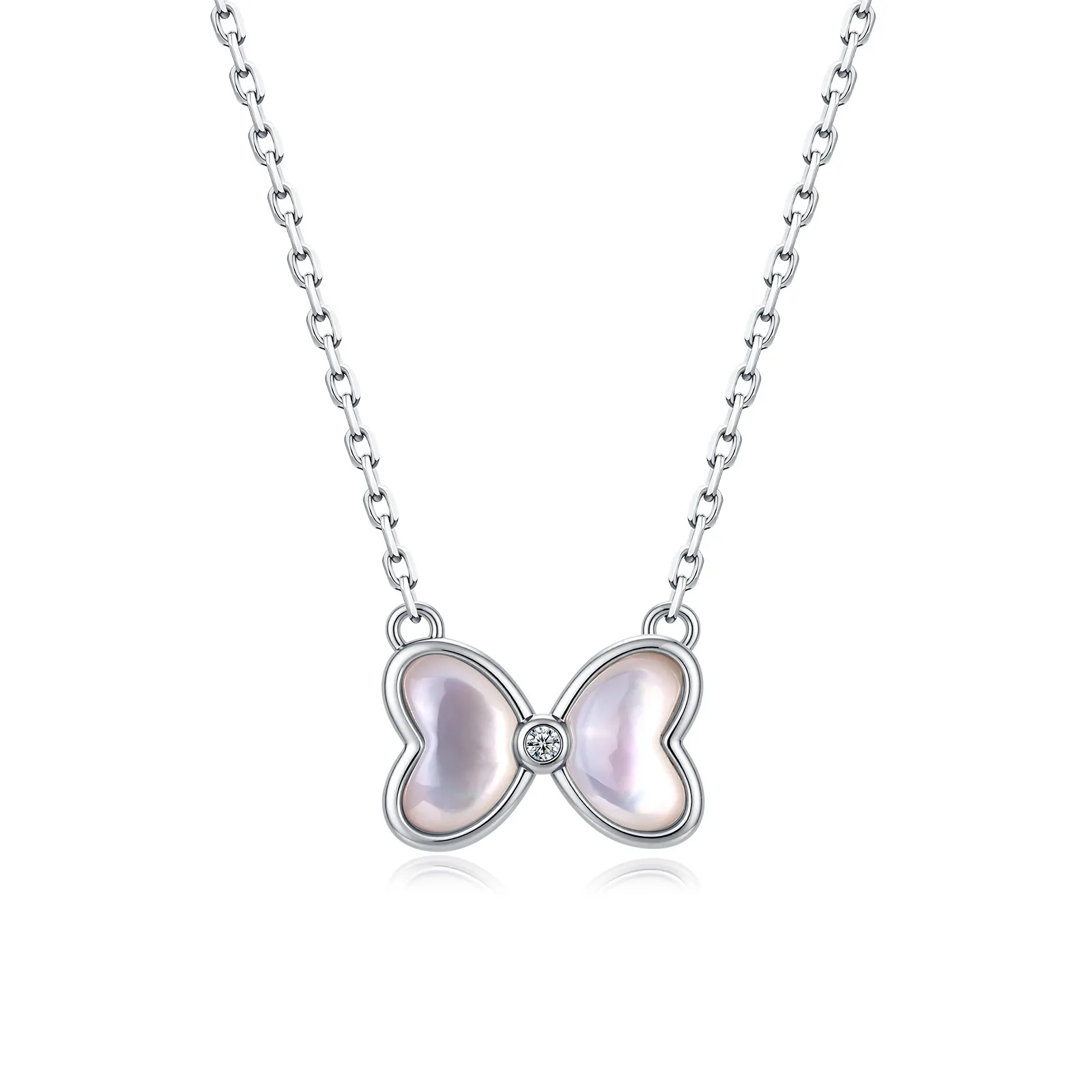 MP2491 S925 Silver 18K Gold Moissanite White Cute Bow Necklace 0.015ct