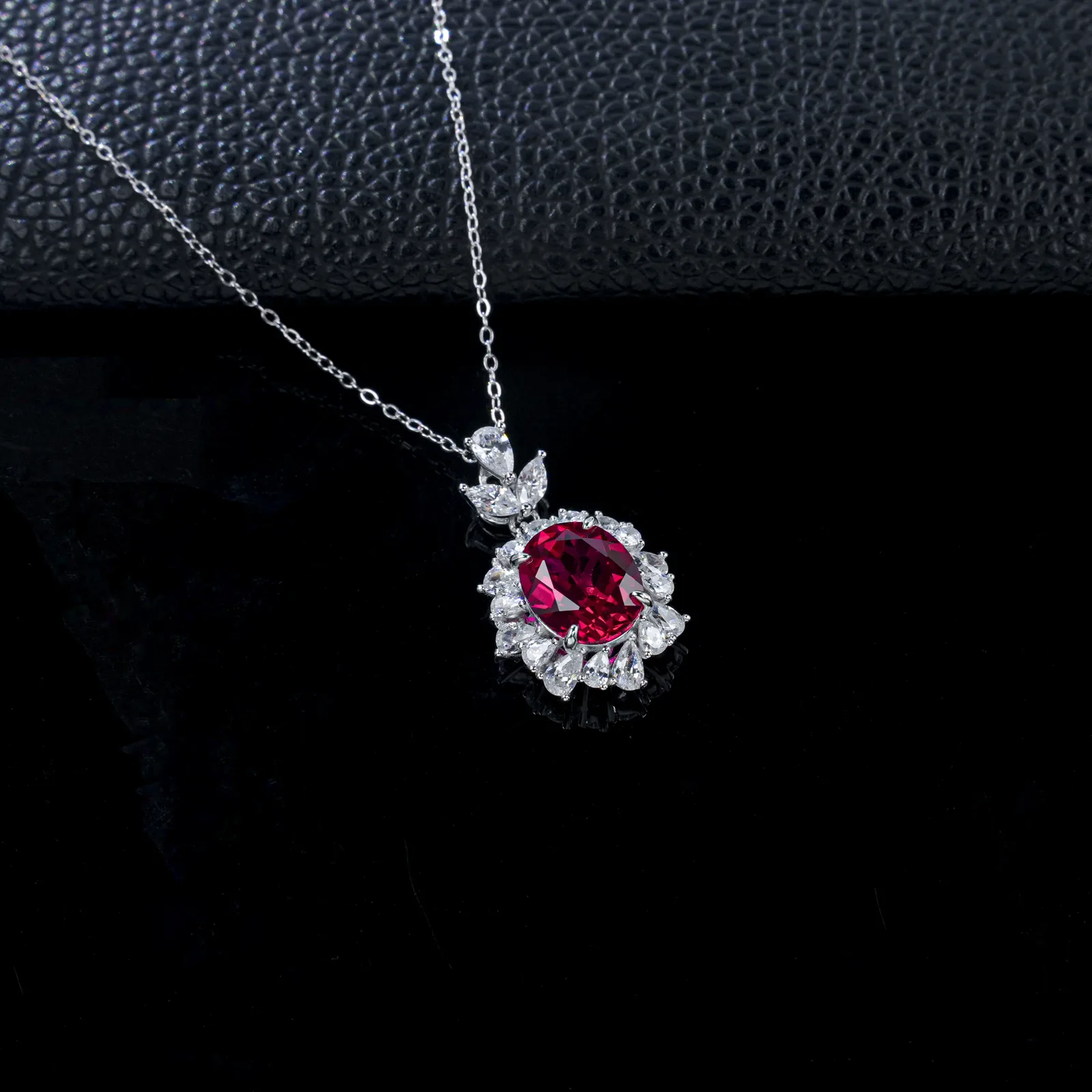 P1337 S925 Silver 18K White Gold Oval Lab-Grown Gemstone Baroque Luxury Necklace Center Stone 11*9mm/4.23ct