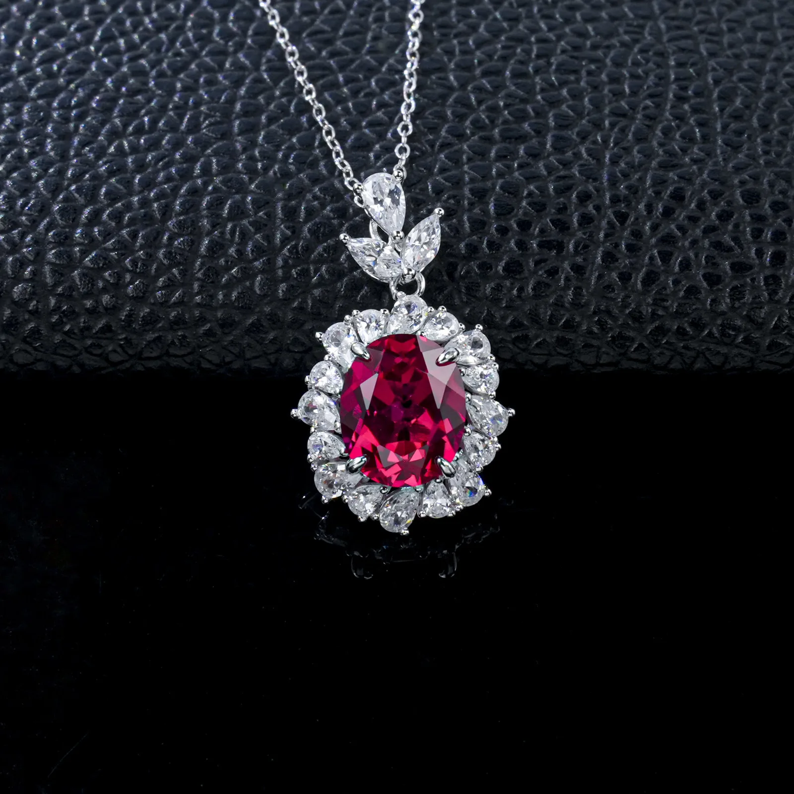 P1337 S925 Silver 18K White Gold Oval Lab-Grown Gemstone Baroque Luxury Necklace Center Stone 11*9mm/4.23ct