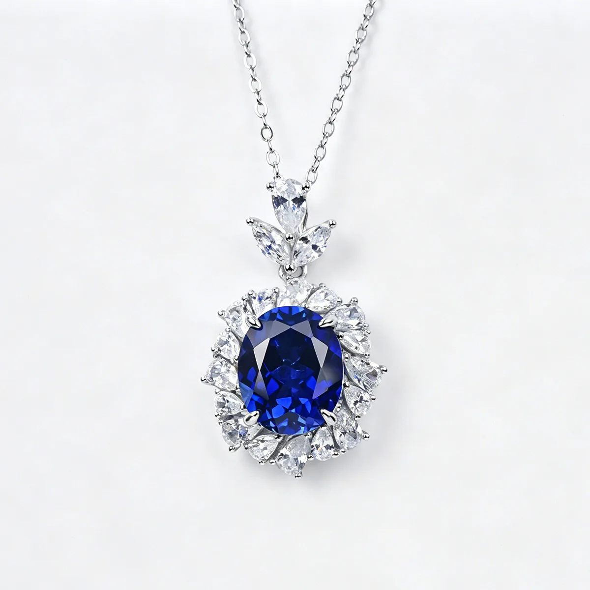 P1337 S925 Silver 18K White Gold Oval Lab-Grown Gemstone Baroque Luxury Necklace Center Stone 11*9mm/4.23ct
