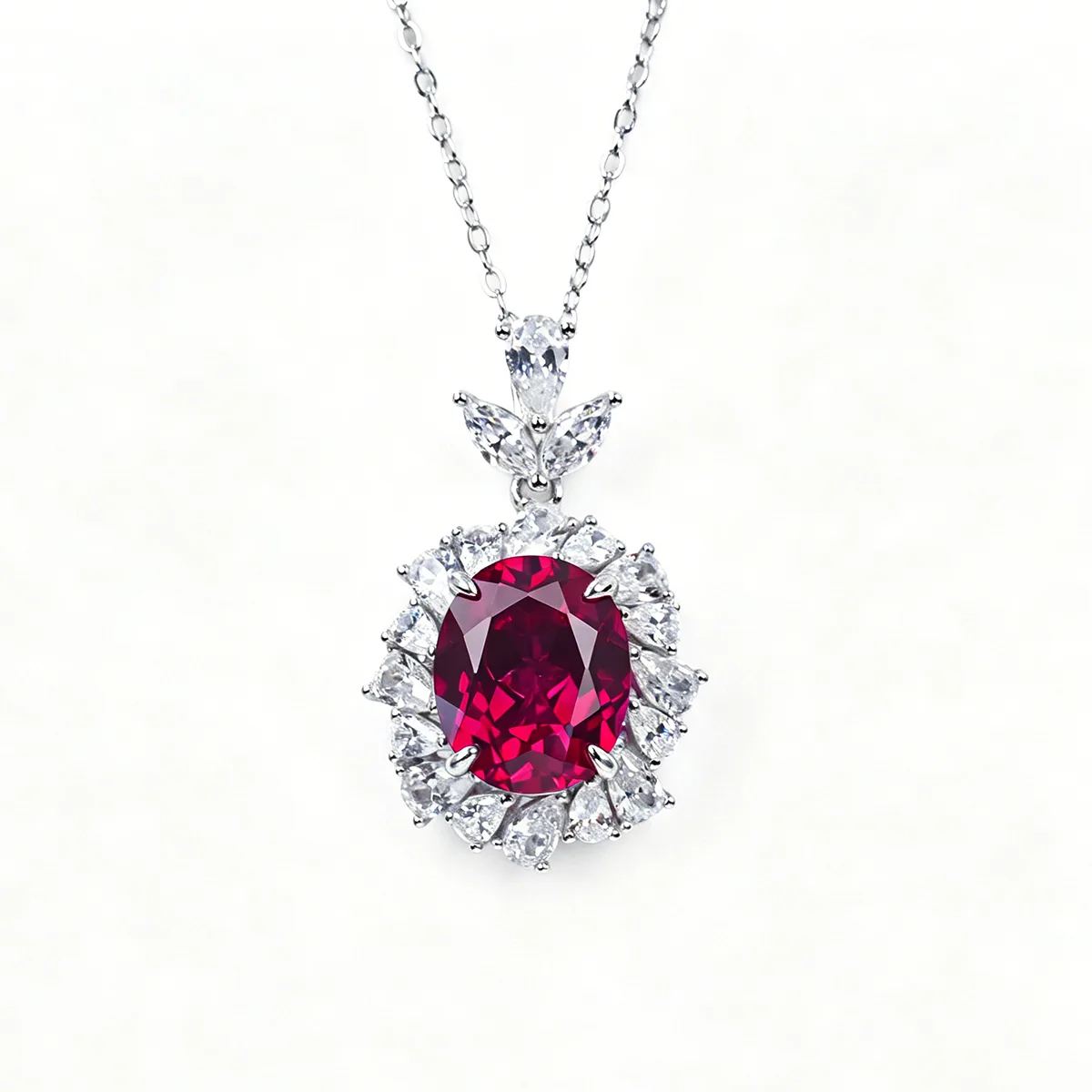 P1337 S925 Silver 18K White Gold Oval Lab-Grown Gemstone Baroque Luxury Necklace Center Stone 11*9mm/4.23ct