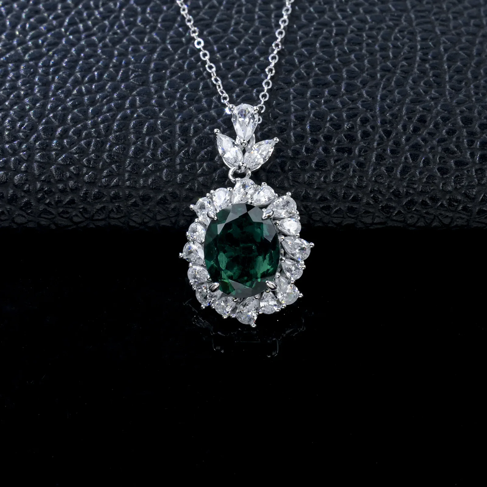 P1337 S925 Silver 18K White Gold Oval Lab-Grown Gemstone Baroque Luxury Necklace Center Stone 11*9mm/4.23ct