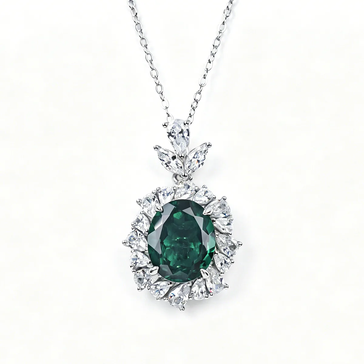 P1337 S925 Silver 18K White Gold Oval Lab-Grown Gemstone Baroque Luxury Necklace Center Stone 11*9mm/4.23ct