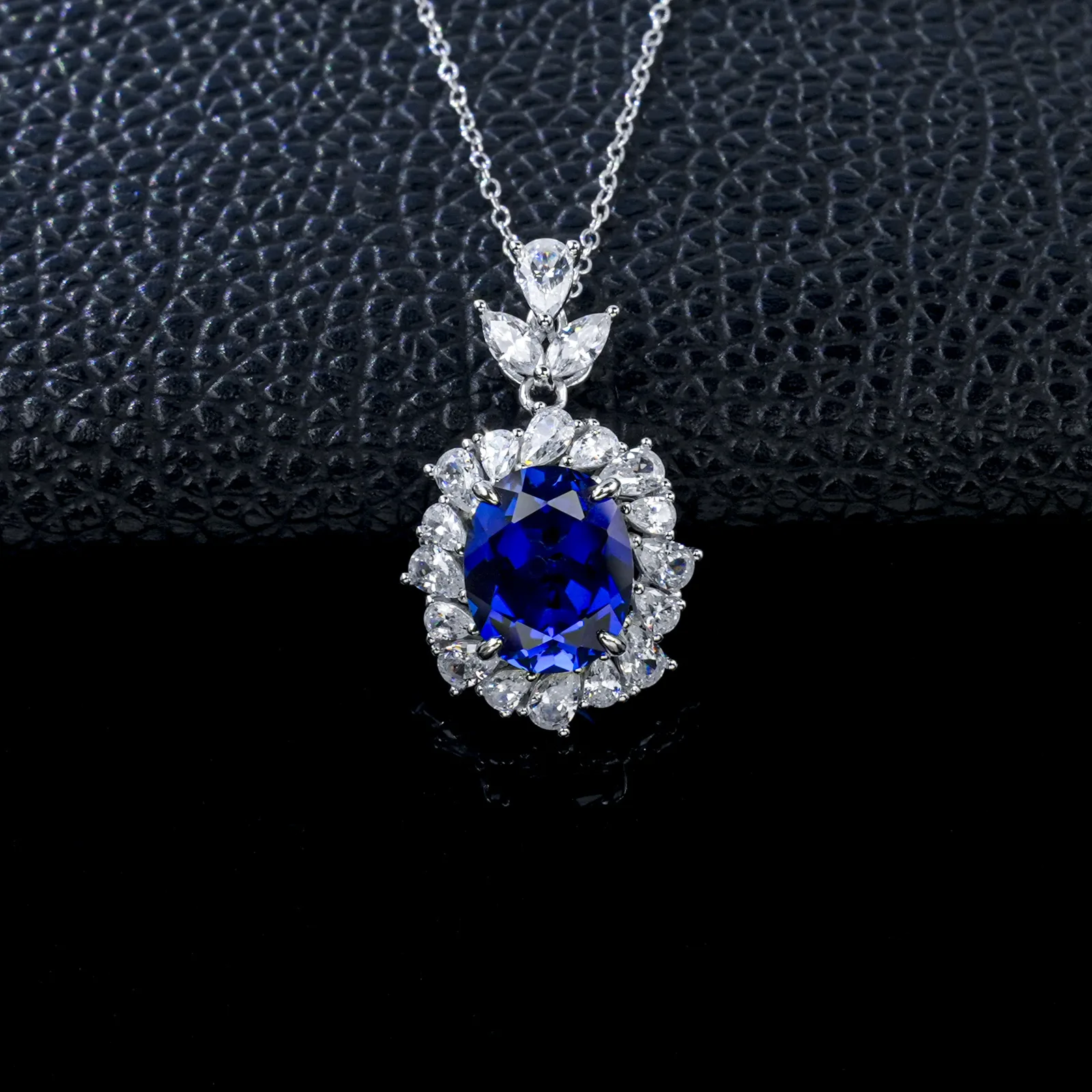 P1337 S925 Silver 18K White Gold Oval Lab-Grown Gemstone Baroque Luxury Necklace Center Stone 11*9mm/4.23ct