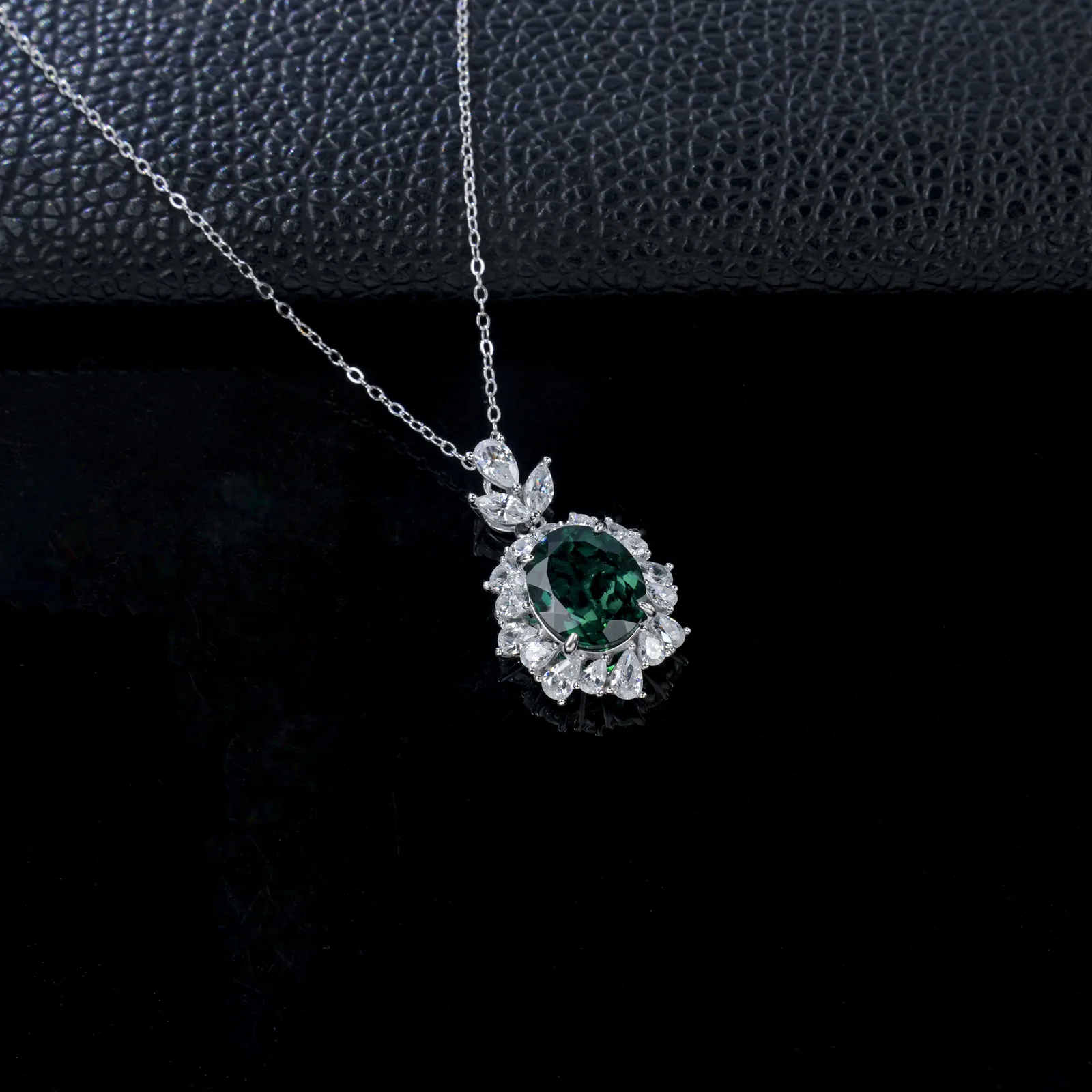 P1337 S925 Silver 18K White Gold Oval Lab-Grown Gemstone Baroque Luxury Necklace Center Stone 11*9mm/4.23ct
