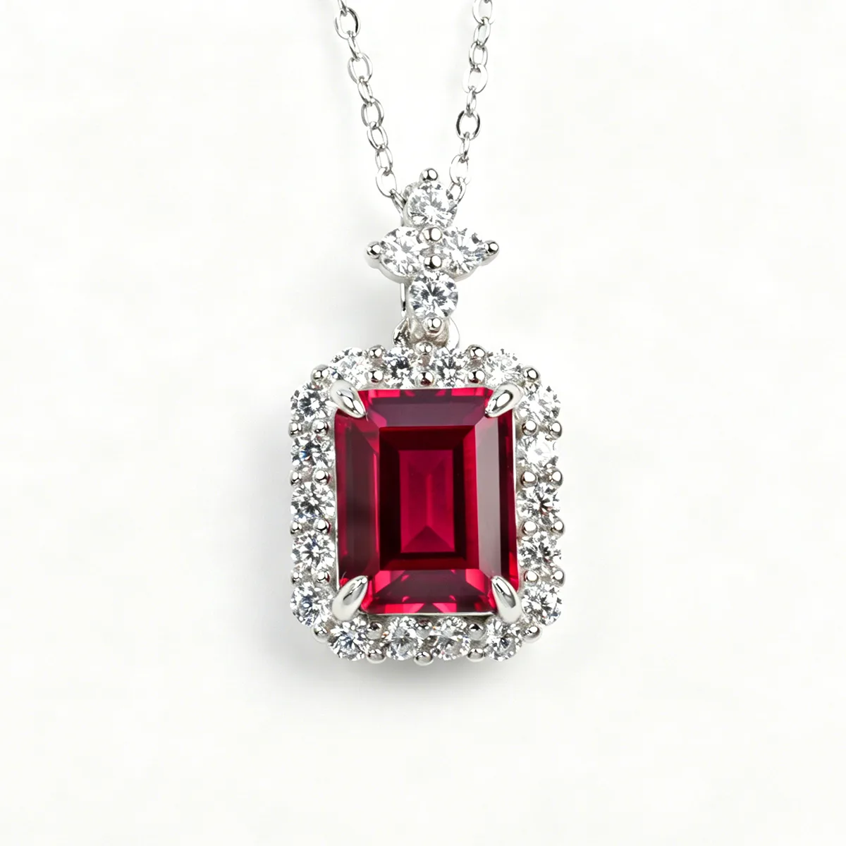 P0895 S925 Silver 18K White Gold Emerald Cut Lab-Grown Gemstone Necklace Center Stone 10*8mm/4.31ct
