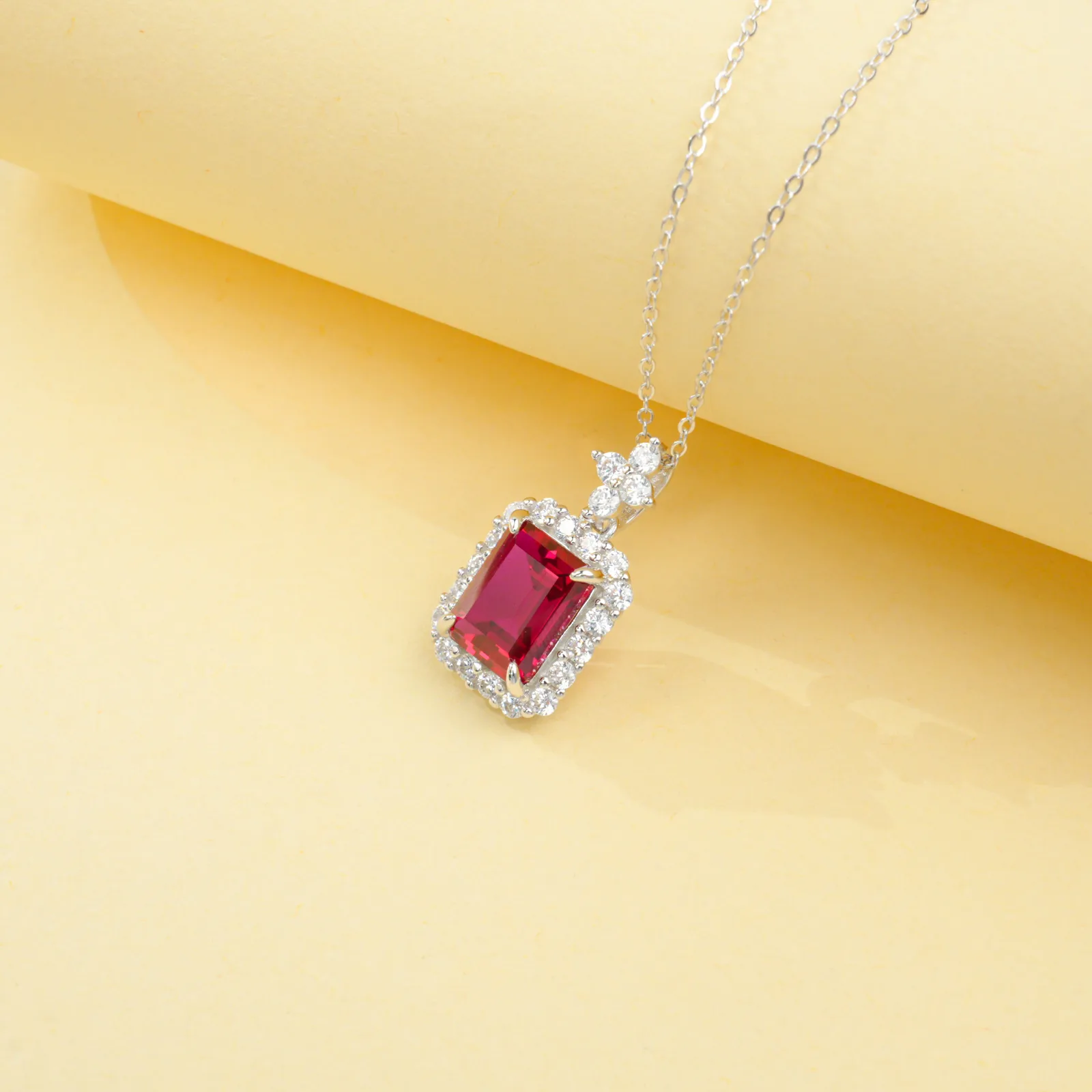 P0895 S925 Silver 18K White Gold Emerald Cut Lab-Grown Gemstone Necklace Center Stone 10*8mm/4.31ct