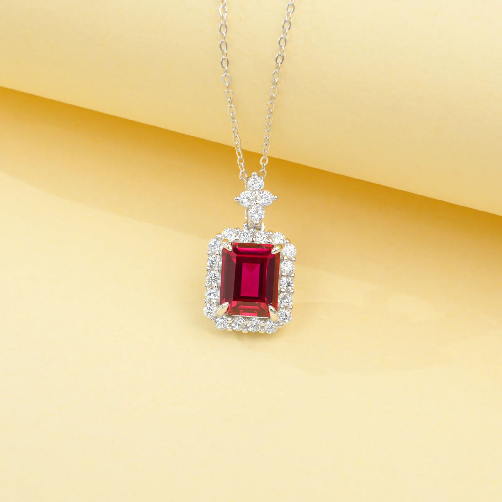 P0895 S925 Silver 18K White Gold Emerald Cut Lab-Grown Gemstone Necklace Center Stone 10*8mm/4.31ct