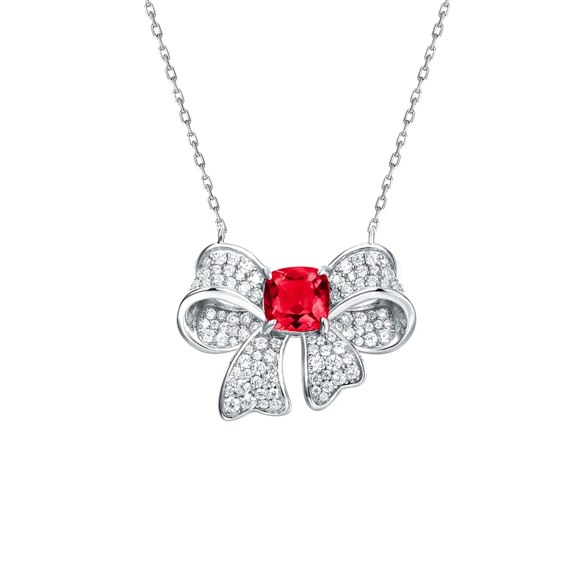 N202307 S925 Silver 18K White Gold Cushion Lab-Grown Gemstone Necklace Center Stone 7*7mm/1.31ct