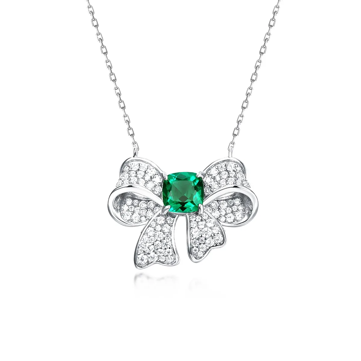 N202307 S925 Silver 18K White Gold Cushion Lab-Grown Gemstone Necklace Center Stone 7*7mm/1.31ct