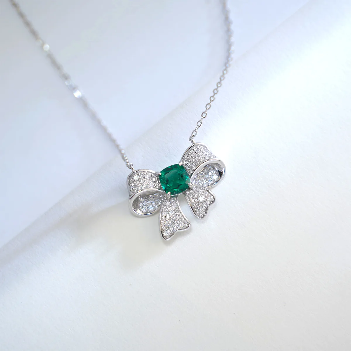N202307 S925 Silver 18K White Gold Cushion Lab-Grown Gemstone Necklace Center Stone 7*7mm/1.31ct