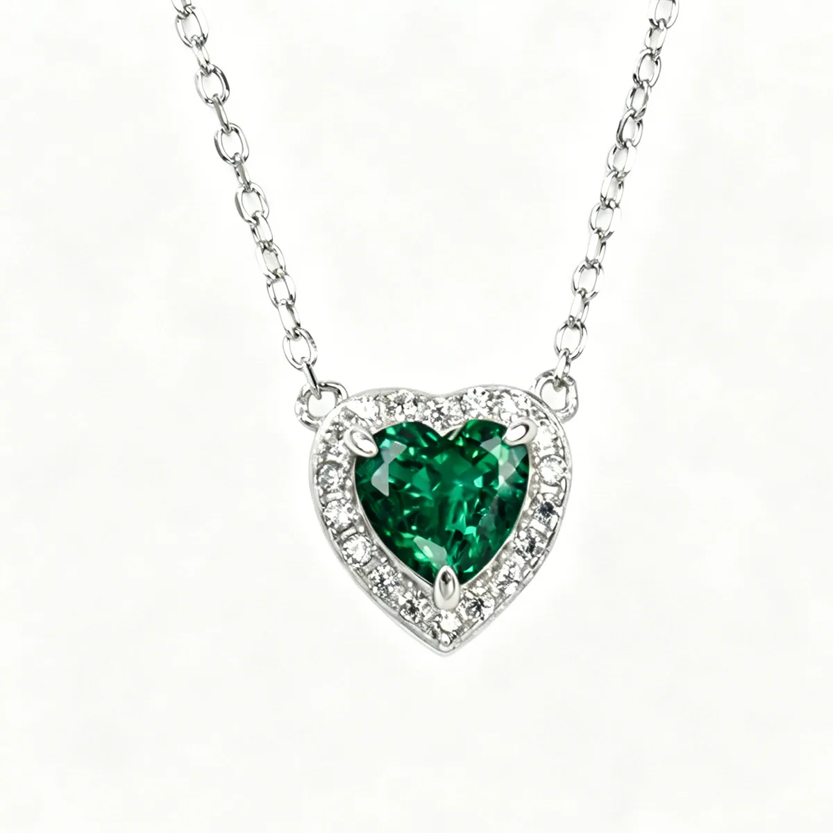P0881 S925 Silver 18K White Gold Heart Lab-Grown Gemstone Necklace Center Stone 6*6mm/1.0ct