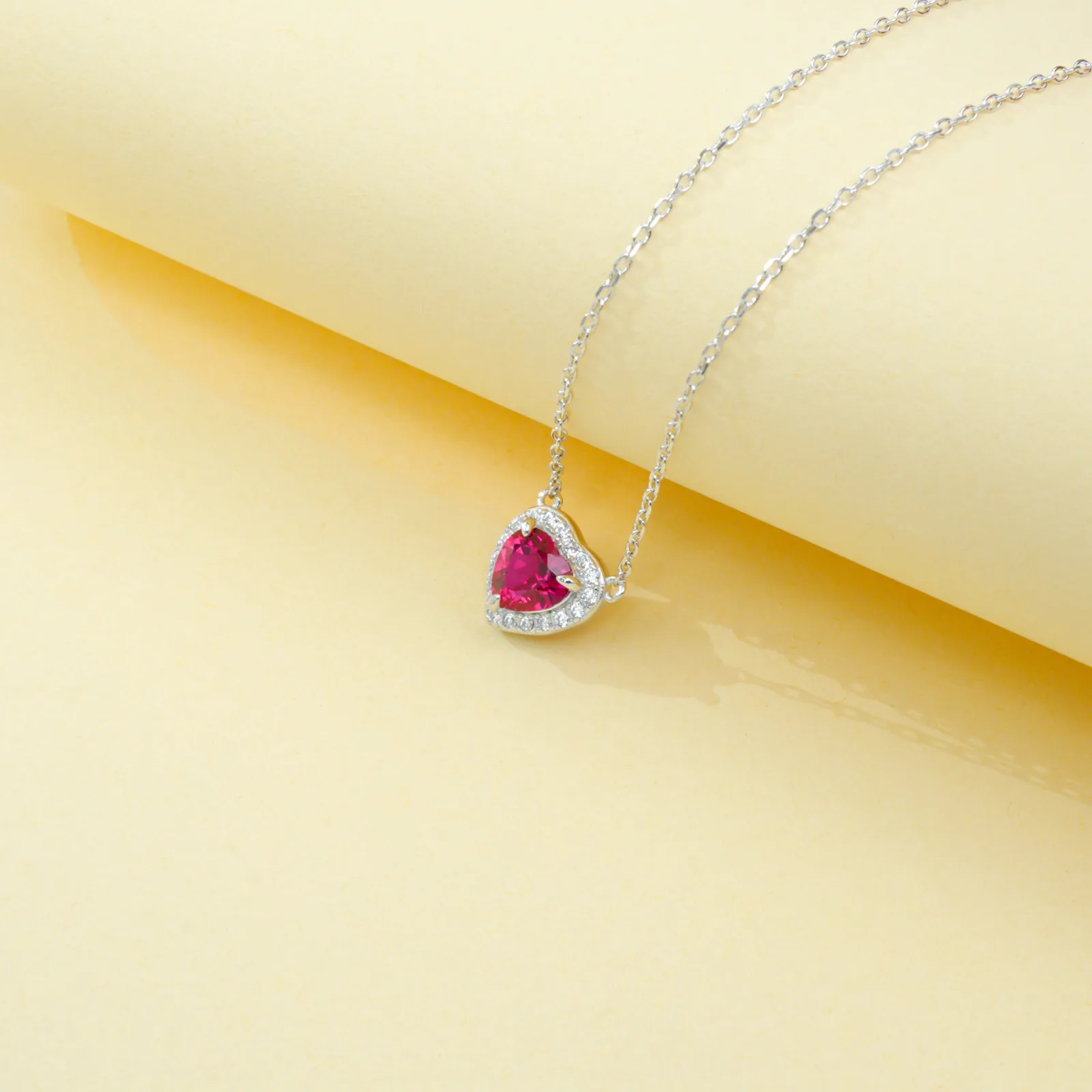 P0881 S925 Silver 18K White Gold Heart Lab-Grown Gemstone Necklace Center Stone 6*6mm/1.0ct