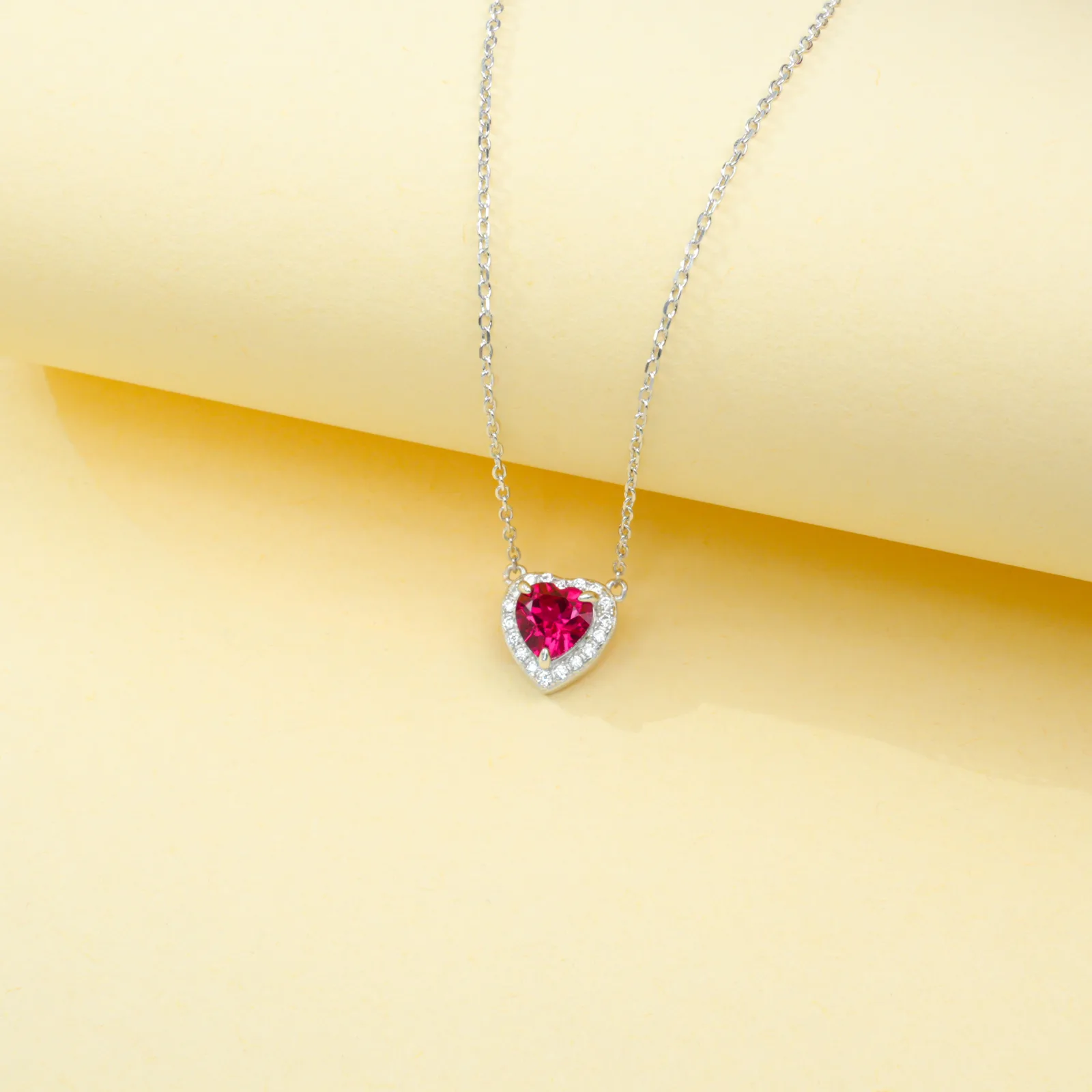 P0881 S925 Silver 18K White Gold Heart Lab-Grown Gemstone Necklace Center Stone 6*6mm/1.0ct