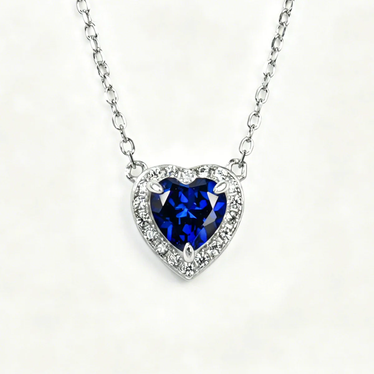 P0881 S925 Silver 18K White Gold Heart Lab-Grown Gemstone Necklace Center Stone 6*6mm/1.0ct