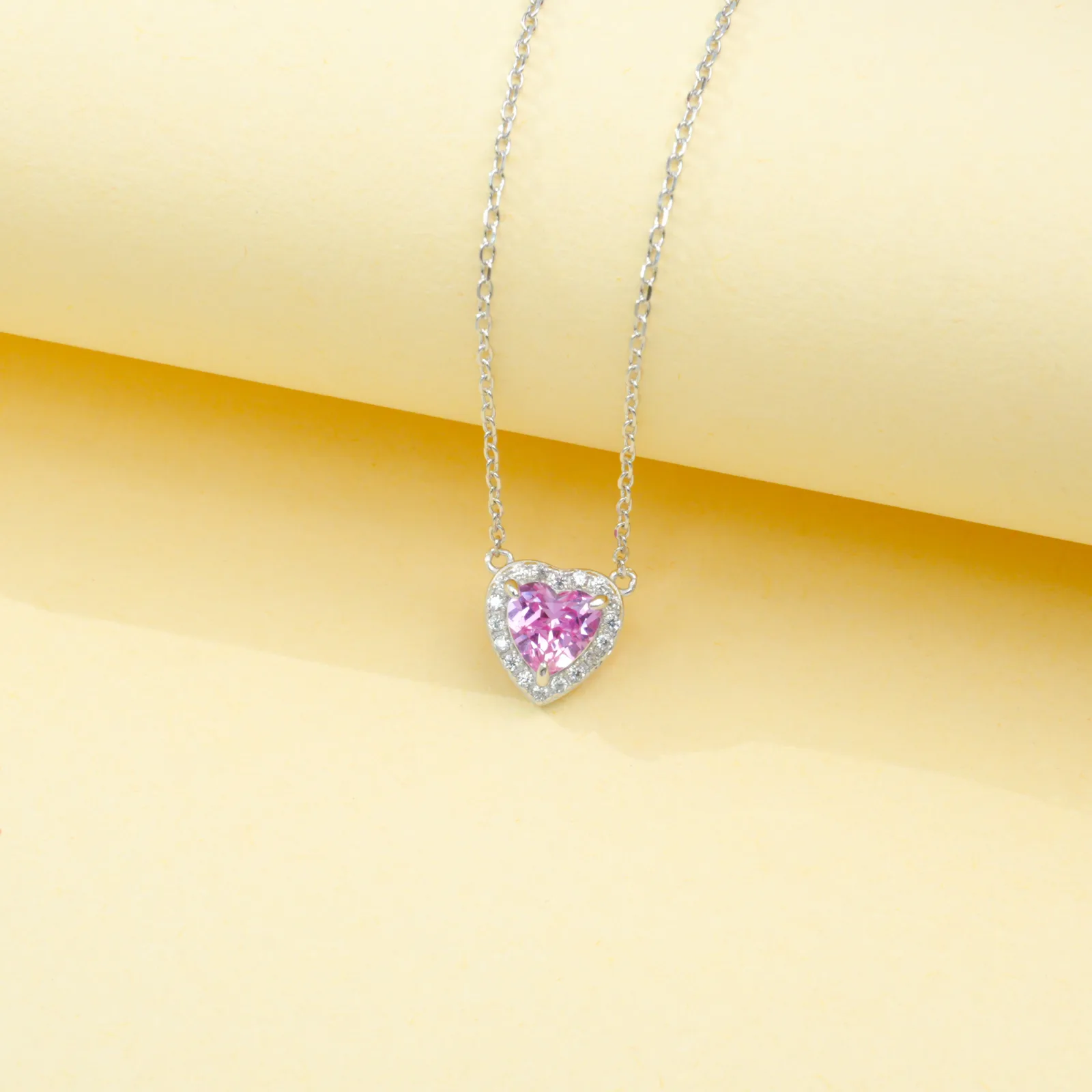 P0881 S925 Silver 18K White Gold Heart Lab-Grown Gemstone Necklace Center Stone 6*6mm/1.0ct