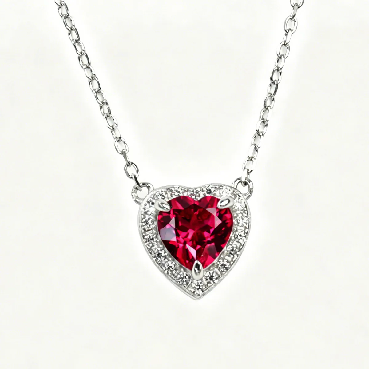 P0881 S925 Silver 18K White Gold Heart Lab-Grown Gemstone Necklace Center Stone 6*6mm/1.0ct