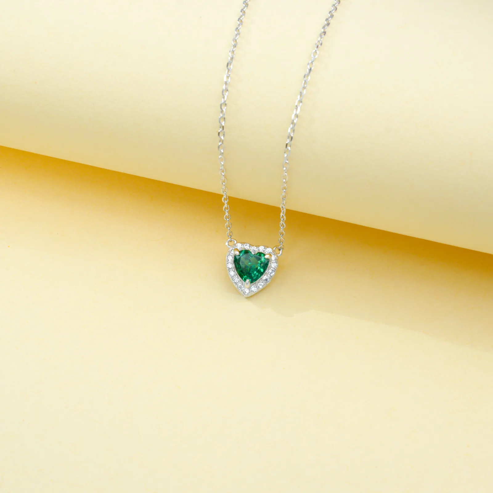 P0881 S925 Silver 18K White Gold Heart Lab-Grown Gemstone Necklace Center Stone 6*6mm/1.0ct