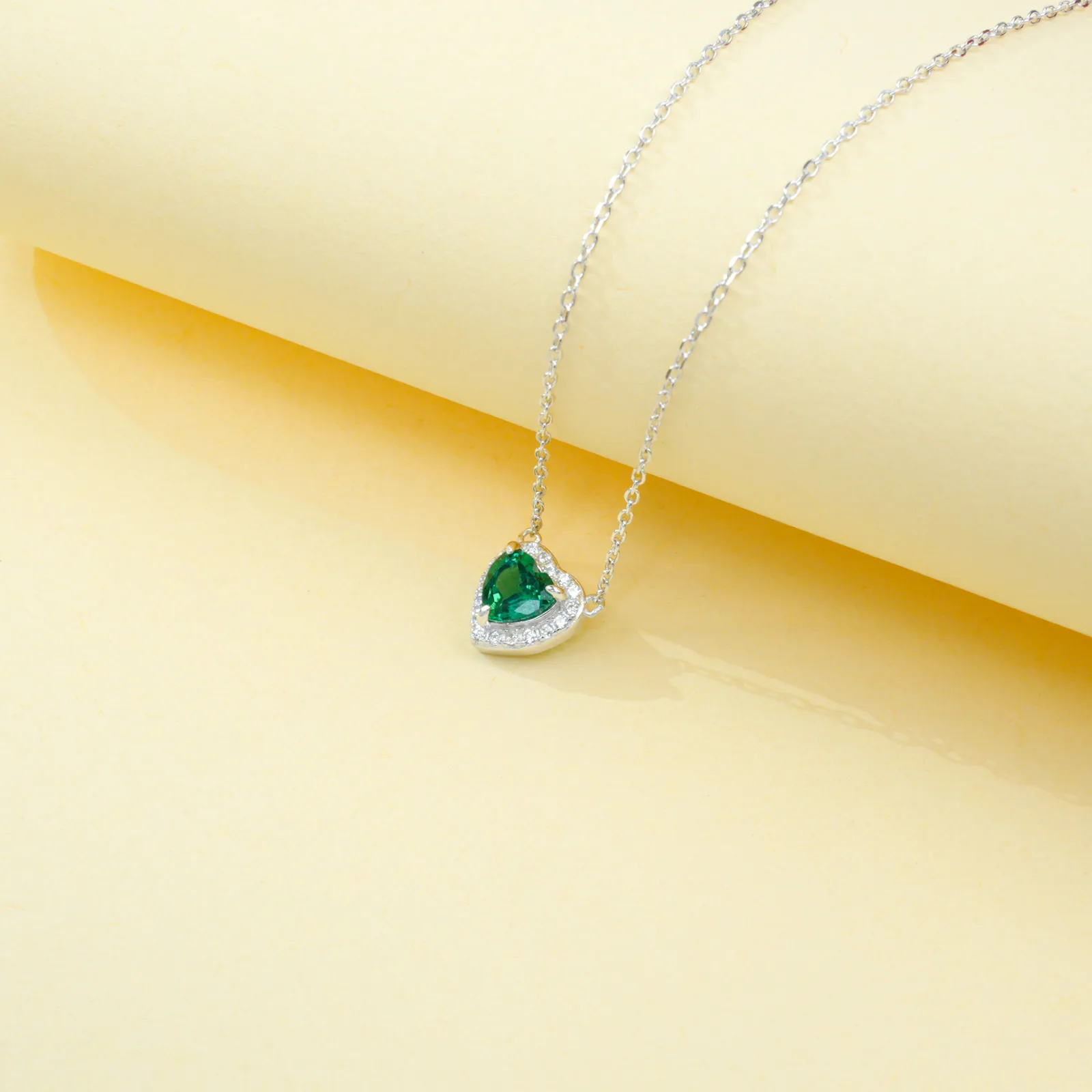 P0881 S925 Silver 18K White Gold Heart Lab-Grown Gemstone Necklace Center Stone 6*6mm/1.0ct