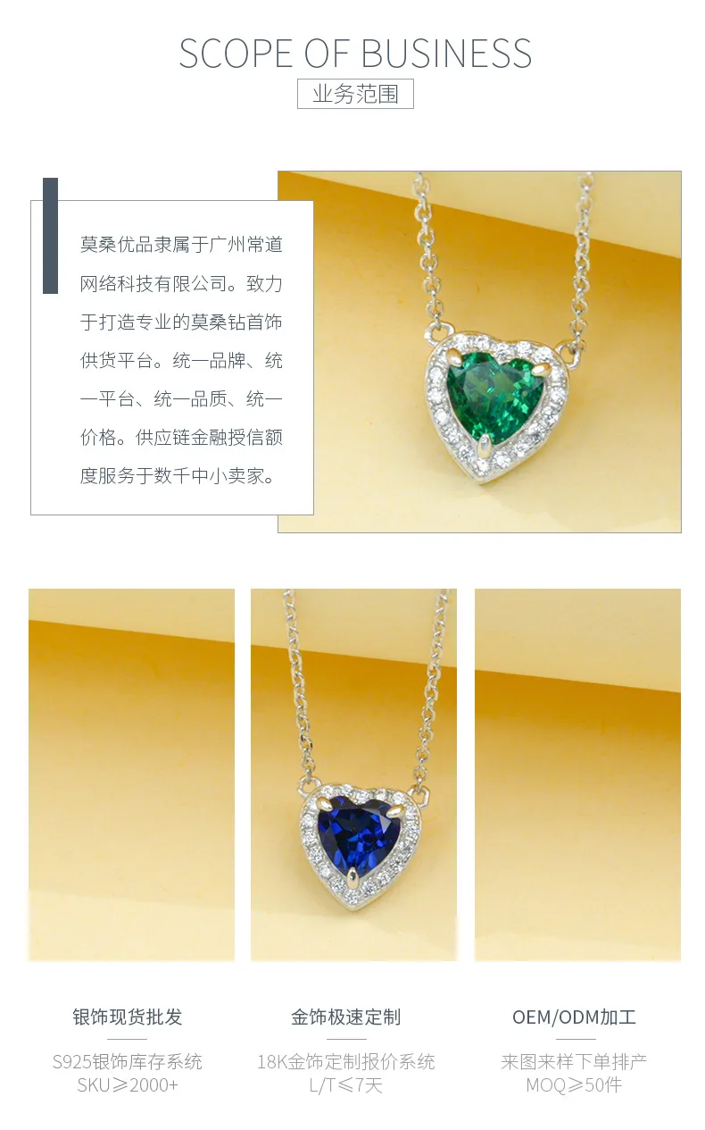 P0881 S925 Silver 18K White Gold Heart Lab-Grown Gemstone Necklace Center Stone 